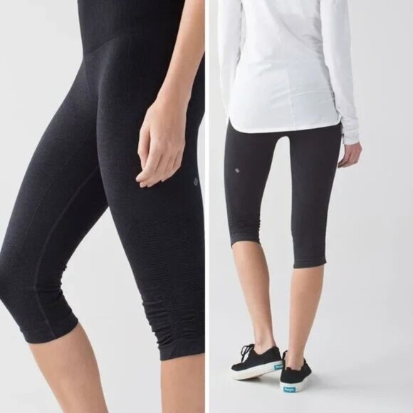 Lululemon In The Flow Crop 2 Heathered Deep Coal Yoga Running Stretch Leggings 4 - Picture 1 of 12